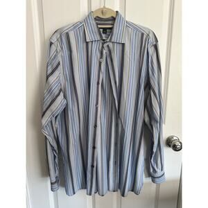 Banana Republic Men's L/S Button Down Blue Striped Shirt Large